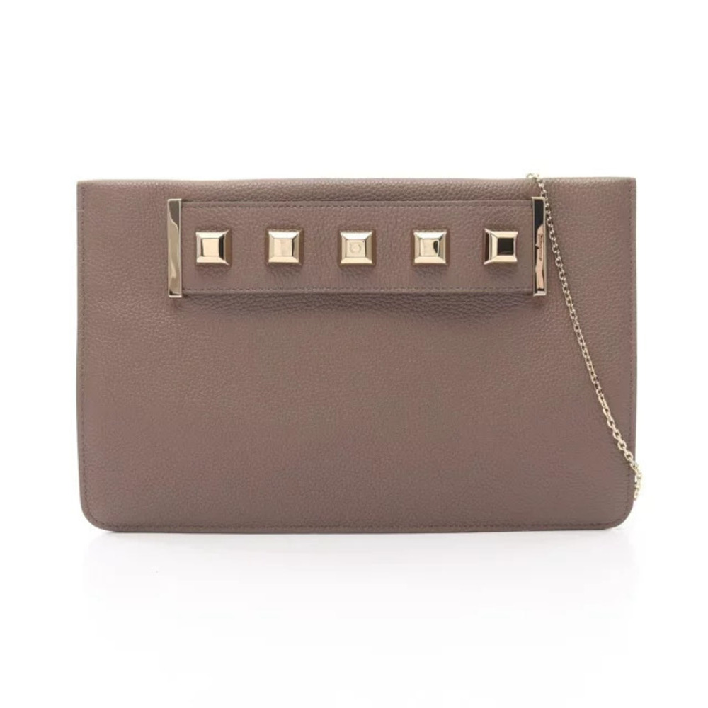 Salvatore Ferragamo Gancini Studded Leather Shoulder Bag Beige Tan